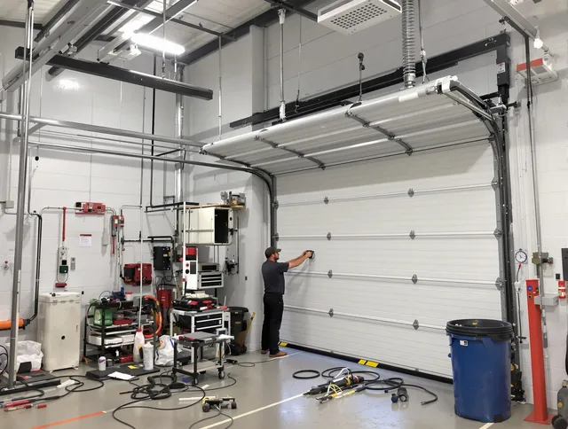 Fountainebleau Garage Door Repair certified technician performing commercial door repair at a Fountainebleau business facility