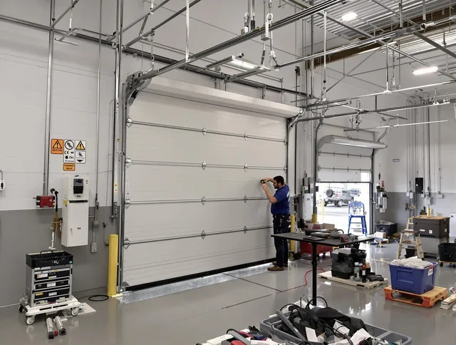 Commercial garage door repair being performed by Fountainebleau Garage Door Repair expert in Fountainebleau