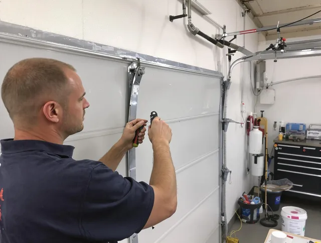 Before and after garage door dent repair by Fountainebleau Garage Door Repair in Fountainebleau