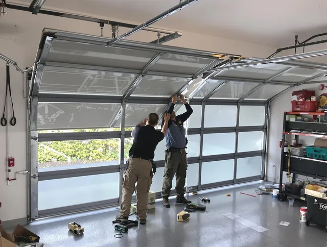 Fountainebleau Garage Door Repair expert performing precise panel replacement on Fountainebleau garage door
