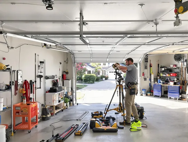 Fountainebleau Garage Door Repair specialist performing laser-guided track alignment in Fountainebleau